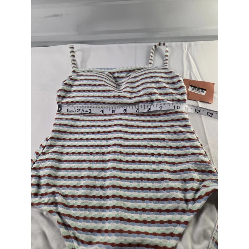 Shade & Shore Womens Striped One Piece Swimsuit Textured Size S (4-6) NWT